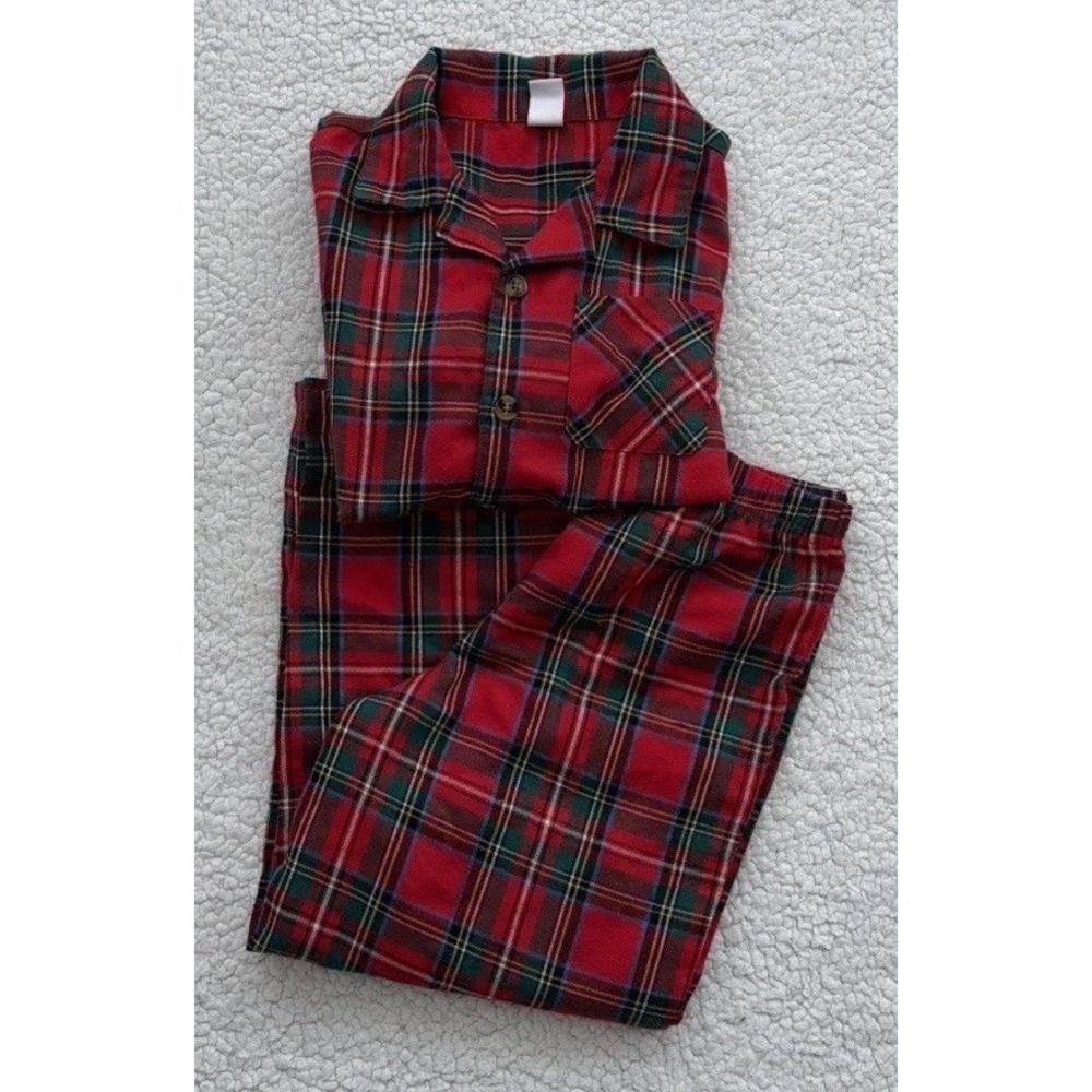 Old Navy Kids Pajama Set Red & Green Plaid Tartan Unisex Boys Girls Size 5T